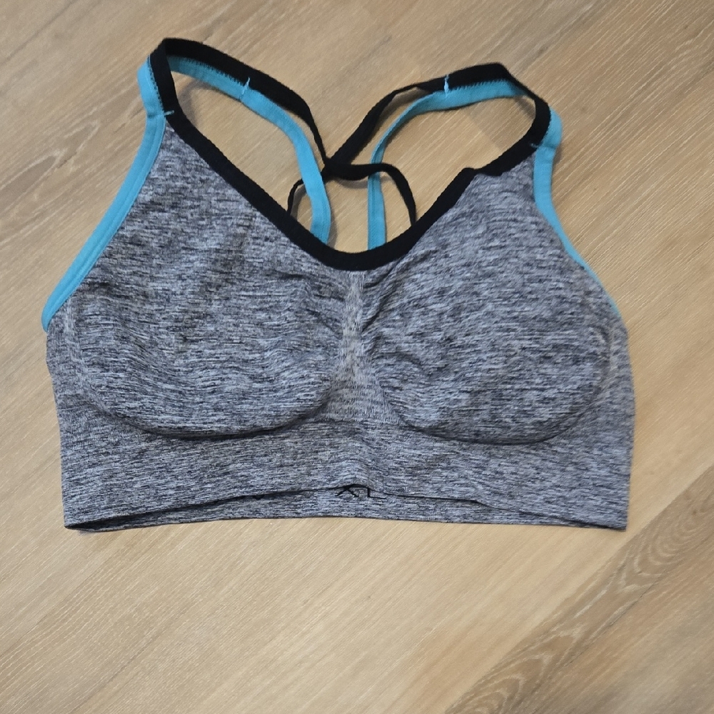 Gray and Blue Women's Sports Bra